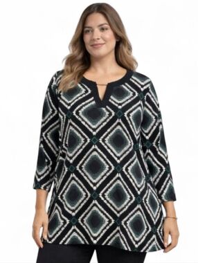 Art-to-Wear Geometric Print Tunic Top – Size 14/16W